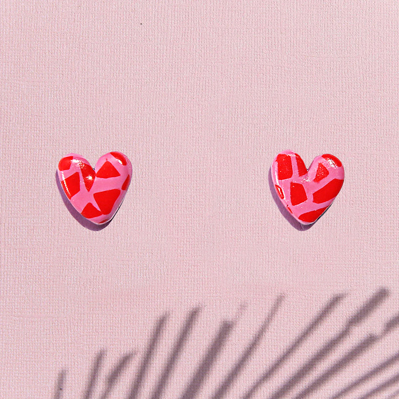 Heart Studs Pink & Red