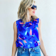 Come Fly With Me blue silk shell top