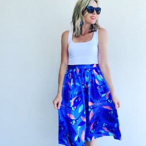 Come Fly With Me blue silk midi skirt