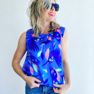 Come Fly With Me blue silk shell top