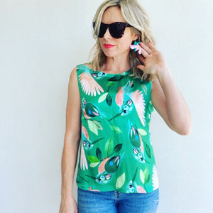 Come Fly With Me green silk shell top