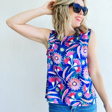 Native Blooms Blue silk shell top