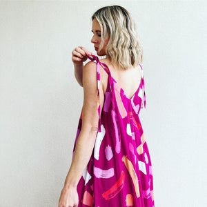 Pink Brushstrokes Kerchief Maxi Dress