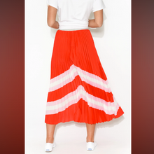 Pleated elastic waist skirt - red, pink and white