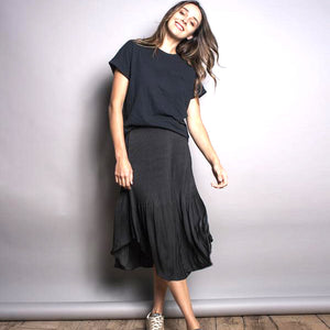 Pleated elastic waist skirt - black