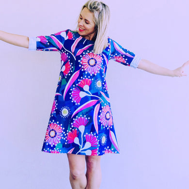 Native Blooms Blue Swing Dress