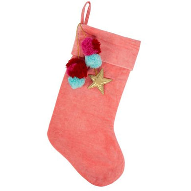 Pink Velvet Pom Pom Stocking