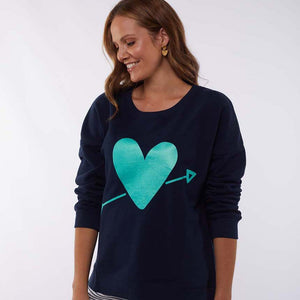 Hearts Collide Crew sweater - navy teal