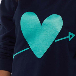 Hearts Collide Crew sweater - navy teal