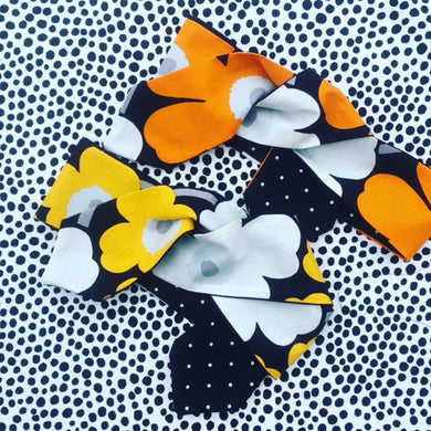 KarlaCola Orange or Yellow Floral Headband Made with Marimekko Fabric.