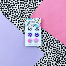Trio stud pack - pink and blue mixed designs