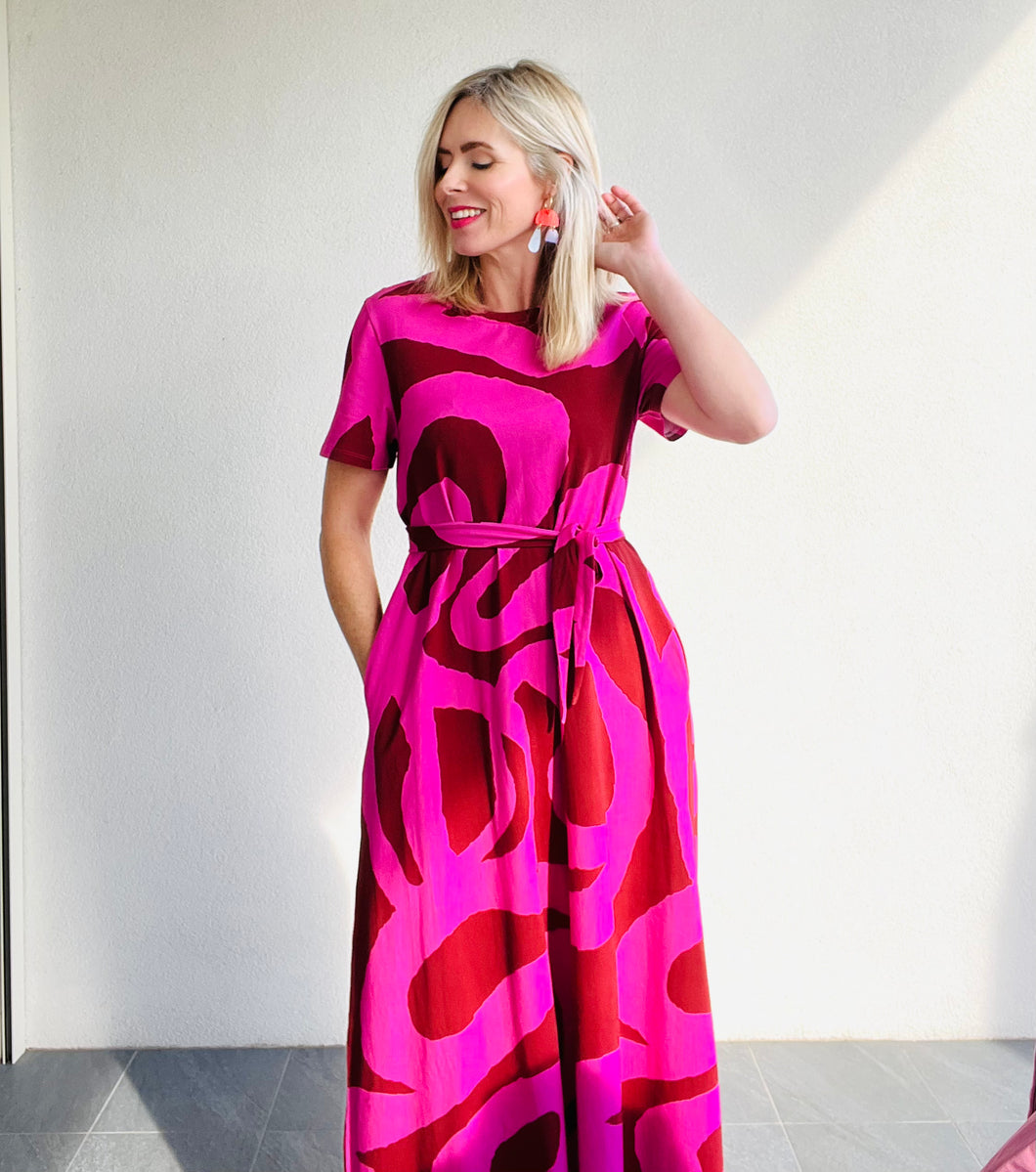 PRE-ORDER Making Waves Pink & Red Maxi Dress