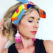 KarlaCola Floral Headband Made with Marimekko Fabric worn with earring from Sassi the Collection.