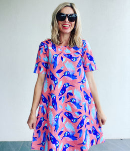 Come Fly With Me Coral short sleeve Swing Dress