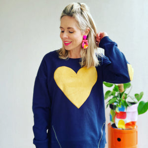 Heartbeat Crew sweater - navy yellow