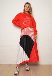 Guava Pleated elastic waist skirt - red, pink and black