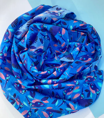 Sheer Scarf Come Fly Away Blue Silk Blend