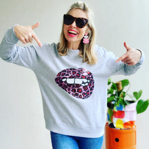 Leopard Lips sweater - heather grey