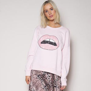 Sequin lips sweater - dusty pink